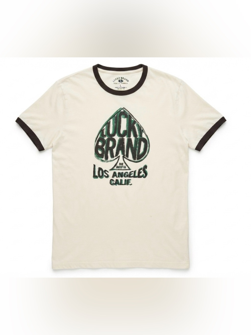 Lucky Brand Ringer T-Shirt Adult Large White Black Spade Logo Los Angeles Tee